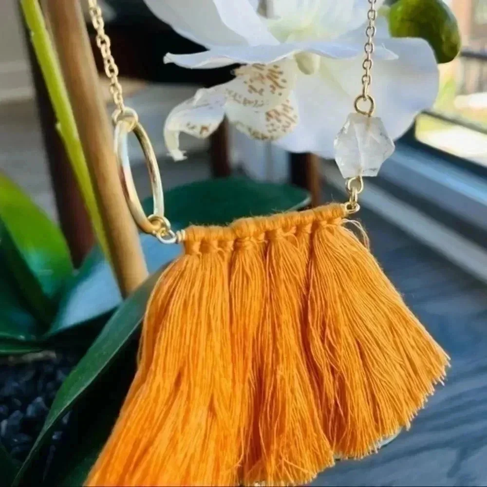 Anthropologie Shiraleah Palma Gold Fringe Crystal  necklace NWT